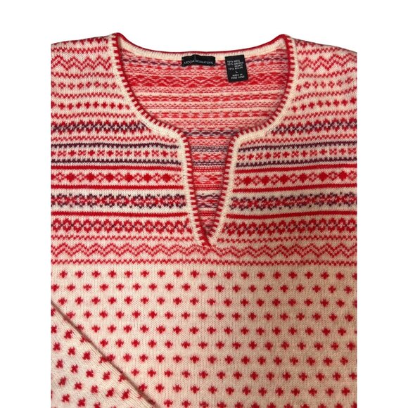 Women’s size L large Moda International Wool & Angora Blend Nordic Sweater Red & - Picture 2 of 4